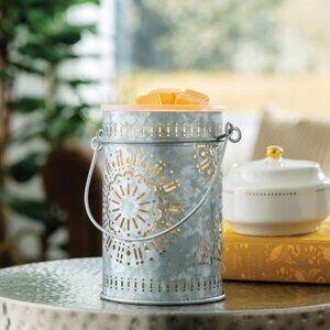 Galvanized Tin Illumination Electric Fragrance Warmer Sunburst Pattern NWT